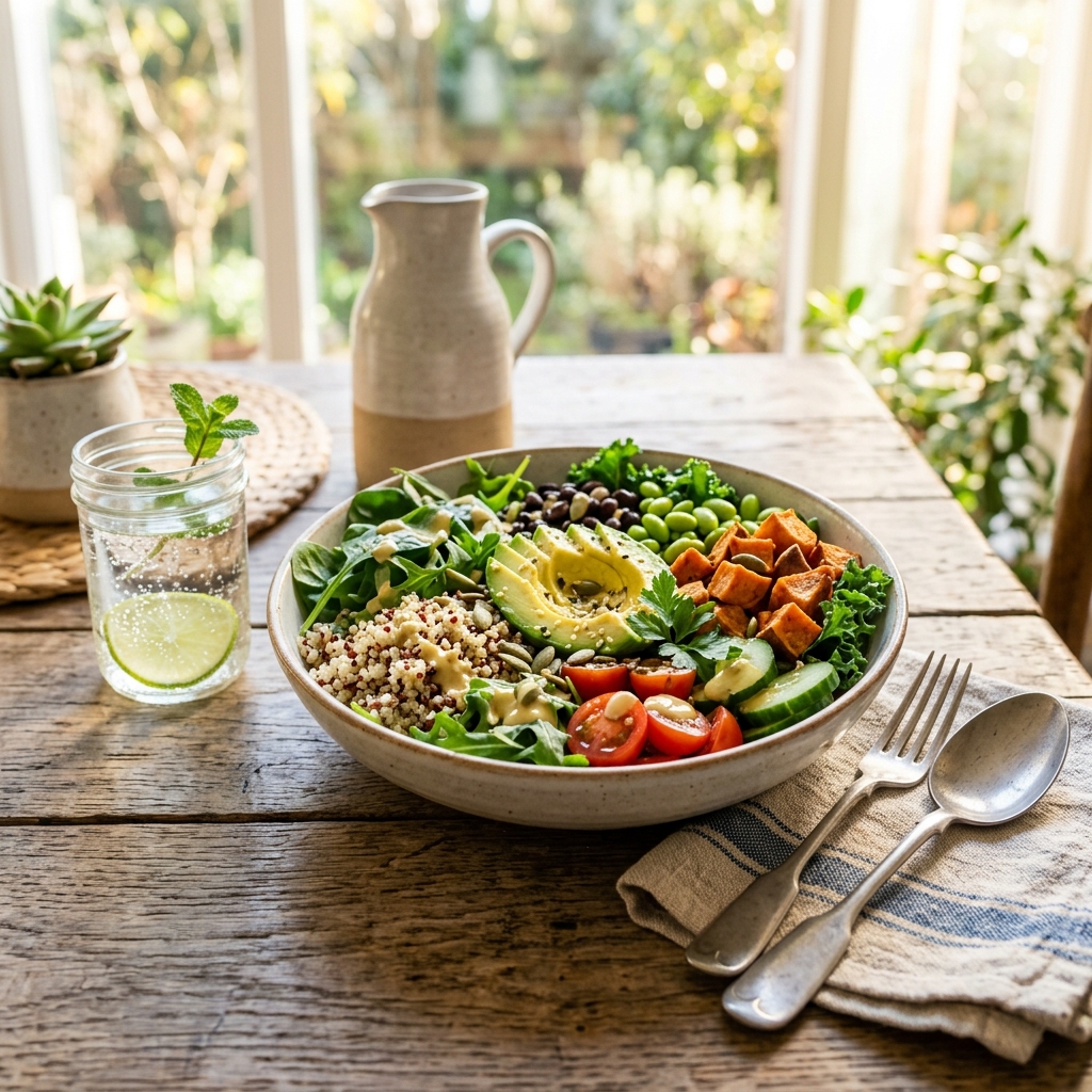 Fresh green salad with avocado and quinoa
